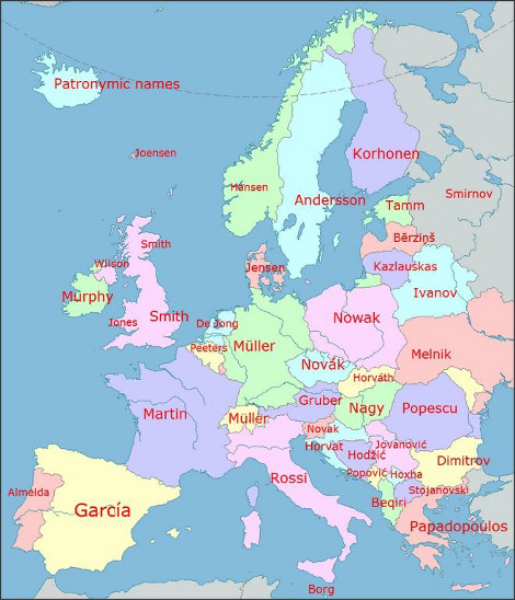 Ο χάρτης με τα πιο συνηθισμένα ονόματα και επίθετα στην Ευρώπη [εικόνες] | iefimerida.gr 0