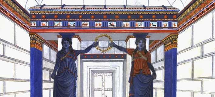 Η τελευταία μαγική εικόνα: Η πύλη των Καρυάτιδων της Αμφίπολης σε μια χρωματιστή αναπαράσταση 