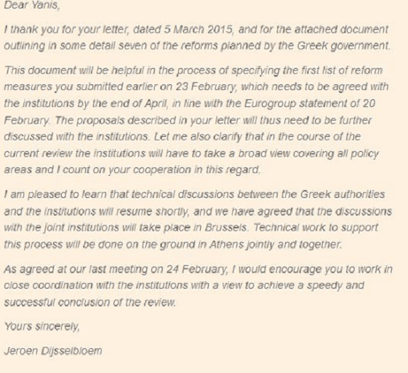 Eπιστολή Ντάισελμπλουμ: Με την Τρόικα θα μιλάτε στις Βρυξέλλες | iefimerida.gr 0