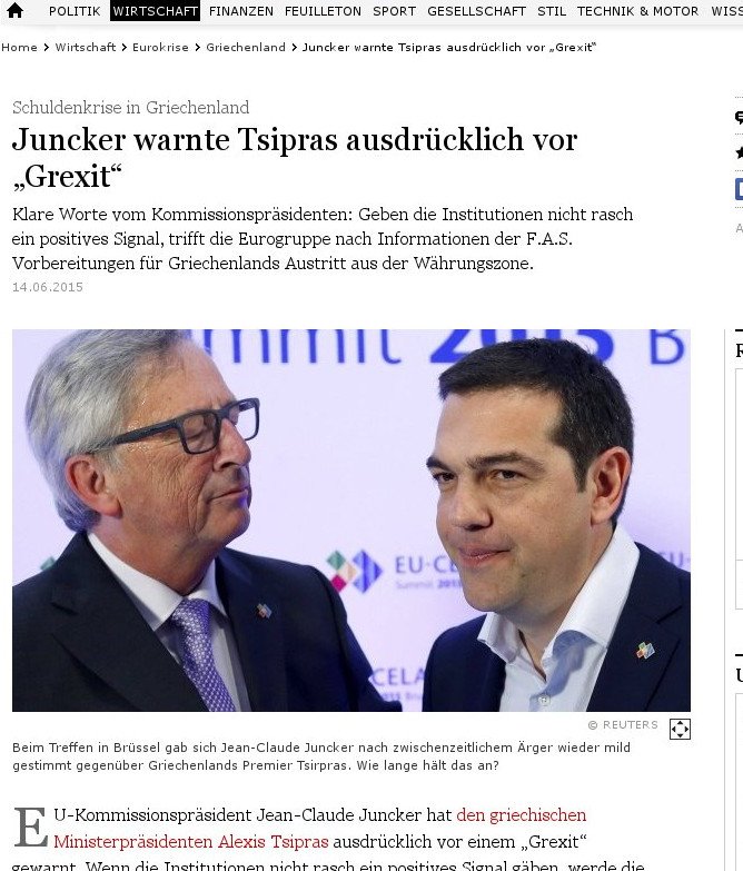 FAZ: Ο Γιούνκερ προειδοποίησε ρητά τον Τσίπρα για Grexit | iefimerida.gr 0