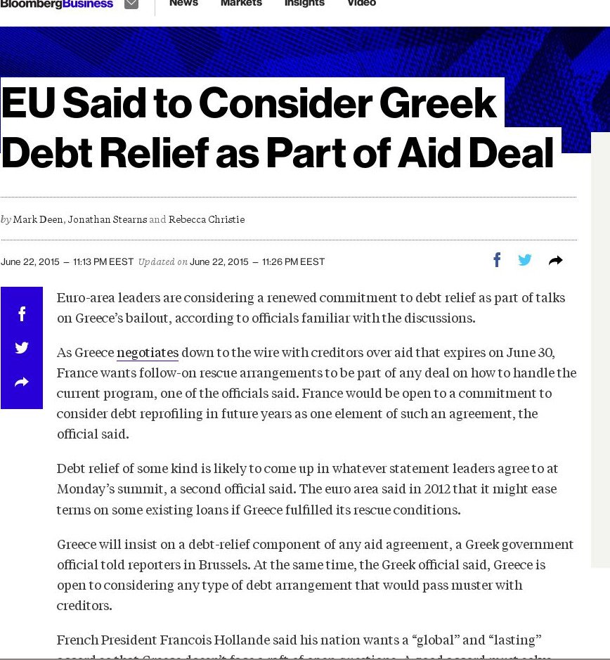 Bloomberg: Εξετάζεται ανακούφιση του ελληνικού χρέους | iefimerida.gr 0