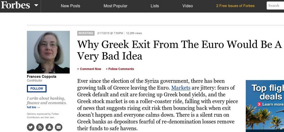 Forbes: Να γιατί είναι πολύ κακή ιδέα ένα Grexit | iefimerida.gr 0