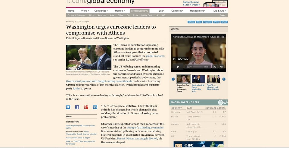 Financial Times: Οι ΗΠΑ πιέζουν την Ευρωζώνη να συμβιβαστεί περισσότερο με την Αθήνα | iefimerida.gr 0