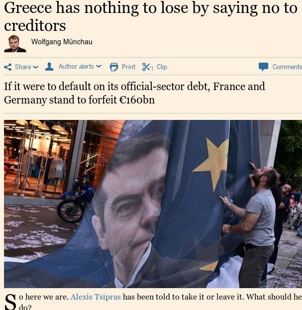 Η πιο ολοκληρωμένη ανάλυση των FT: Γιατί η Ελλάδα δεν έχει τίποτα να χάσει αν πει «όχι» στους πιστωτές | iefimerida.gr 0