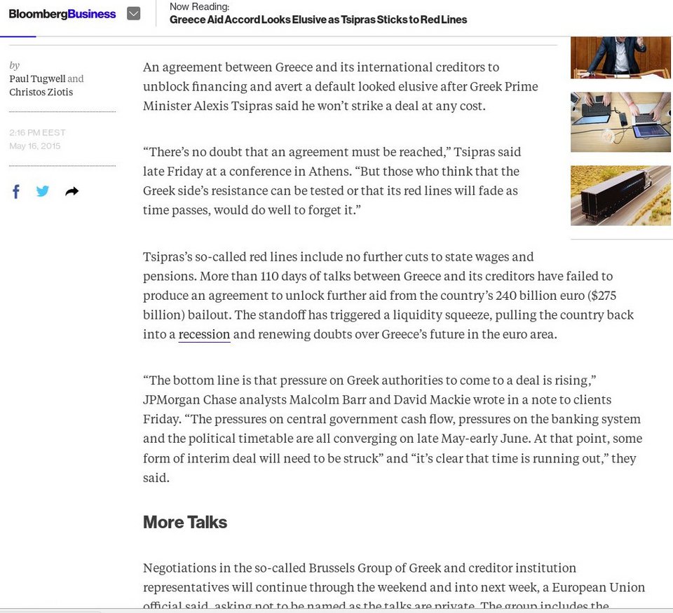 Bloomberg: Απίθανη η συμφωνία ανάμεσα στην Ελλάδα και τους πιστωτές της | iefimerida.gr 1