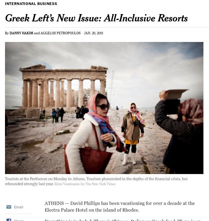 NY Times: Αγωνία για τον τουρισμό στην Ελλάδα μετά τις εκλογές -Θα καταργήσει ο ΣΥΡΙΖΑ το «all inclusive»; | iefimerida.gr 0
