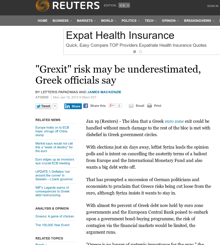 Reuters: Ο κίνδυνος του Grexit δεν πρέπει να υποτιμάται | iefimerida.gr 0