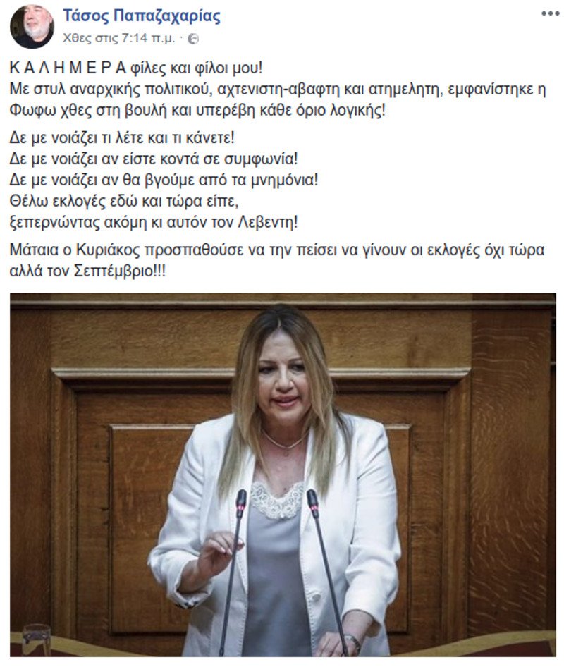 Σεξιστική επίθεση στελέχους ΣΥΡΙΖΑ στη Φώφη -«Με στυλ αναρχικής πολιτικού, αχτένιστη και άβαφη» | iefimerida.gr 0