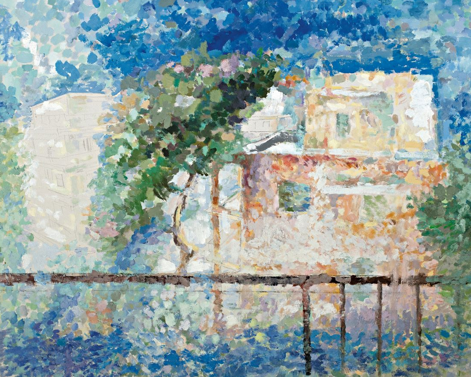 «Μοναχικό σπίτι», 2020 - 25, λάδι σε μουσαμά, 80 x 100 εκ.