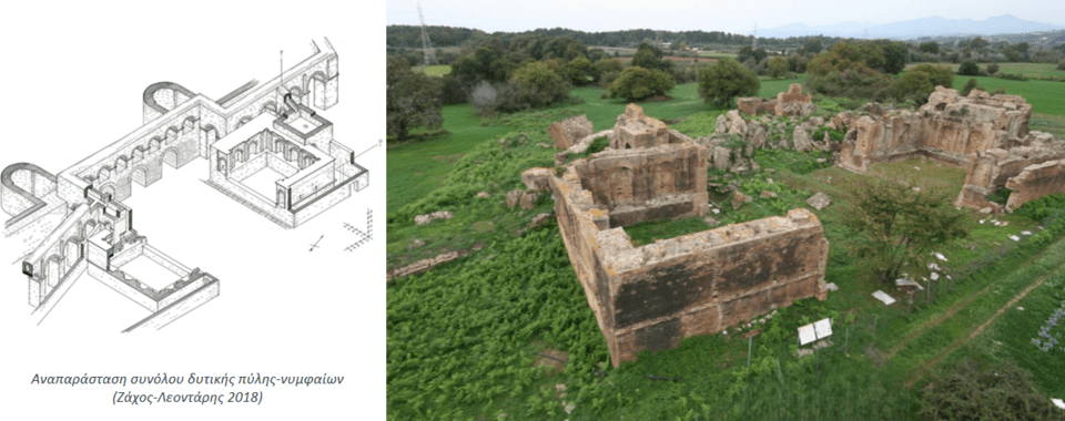 Αναπαράσταση και υφιστάμενη κατάσταση δυτικής πύλης Νυμφαίων (Πυρήνας 7) 