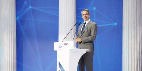 Ο Κυριάκος Μητσοτάκης στην τελετή βραβείων του ΕΒΕΑ