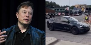 Ο Έλον Μασκ και το ρομποταξί της Tesla που έκανε χθες δοκιμαστική διαδρομή στο Όστιν του Τέξας