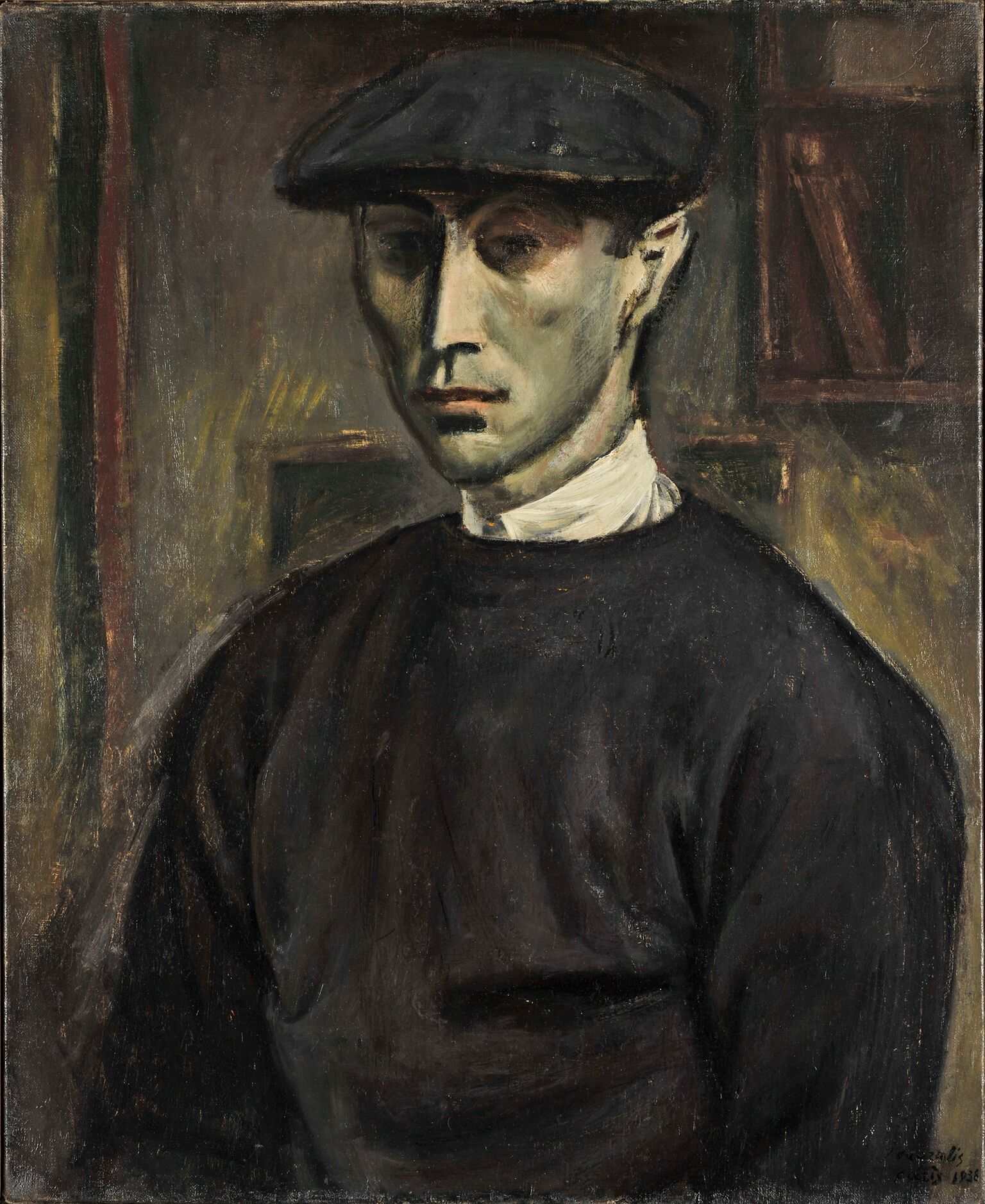 Αυτοπροσωπογραφία, 1938, Λάδι σε μουσαμά, Εθνική Πινακοθήκη-Μουσείο Αλεξάνδρου Σούτσου Π.7680. ©Εθνική Πινακοθήκη-Μουσείο Αλεξάνδρου Σούτσου, Φωτ. Σταύρος Ψηρούκης   