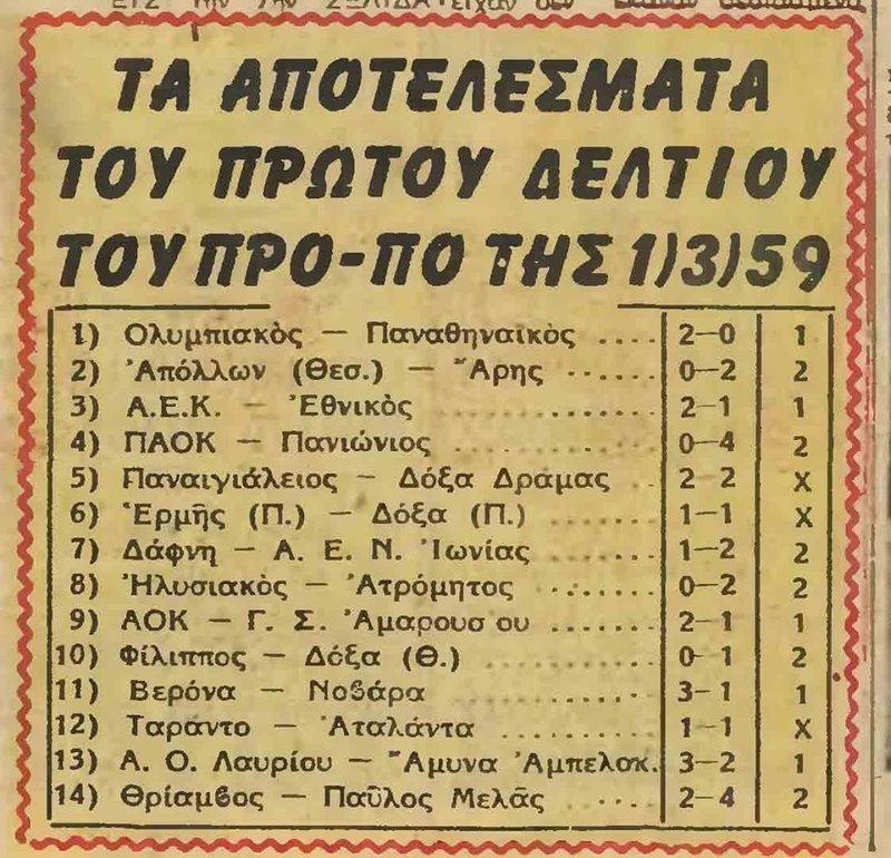 Τα αποτελέσματα των αγώνων του πρώτου δελτίου ΠΡΟ-ΠΟ