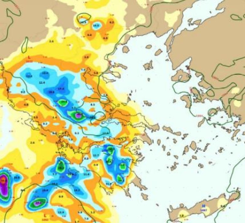 Ο προγνωστικός χάρτης της ΕΜΥ για το απόγευμα της Τρίτης