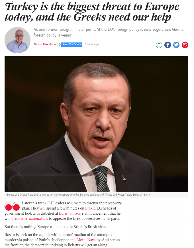 Άρθρο του Independent κατονομάζει την Τουρκία ως τη μεγαλύτερη απειλή σήμερα για την Ευρώπη