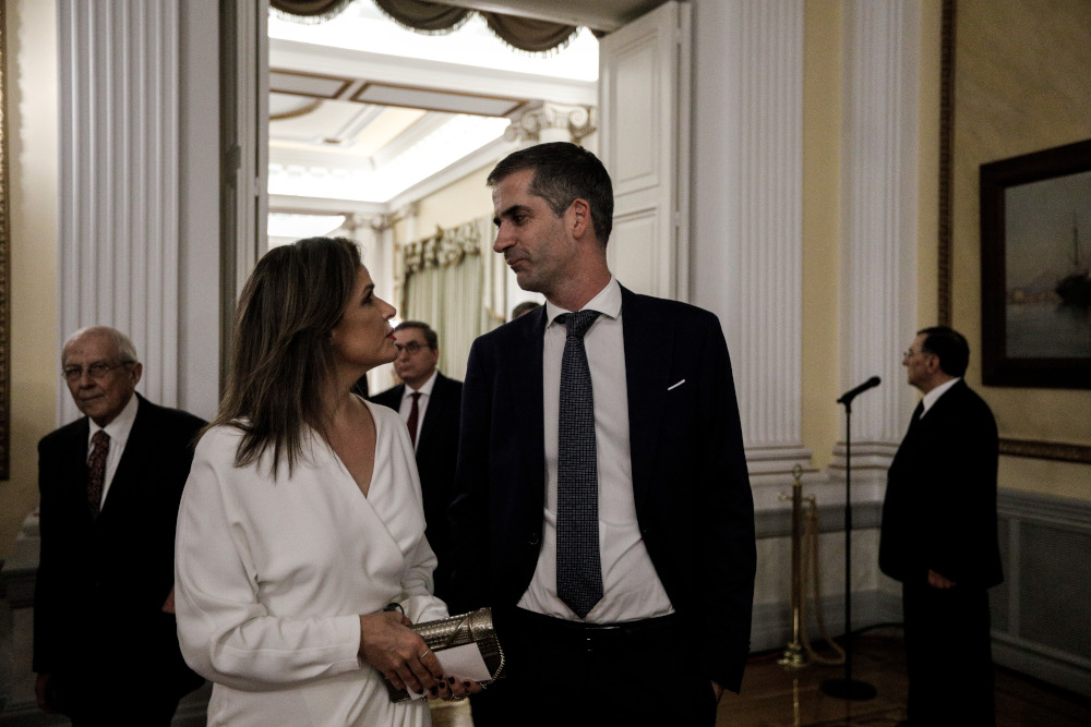 Ο Κώστας Μπακογιάννης με την Αφροδίτη Παναγιωτάκου, διευθύντρια Πολιτισμού του Ιδρύματος Ωνάση