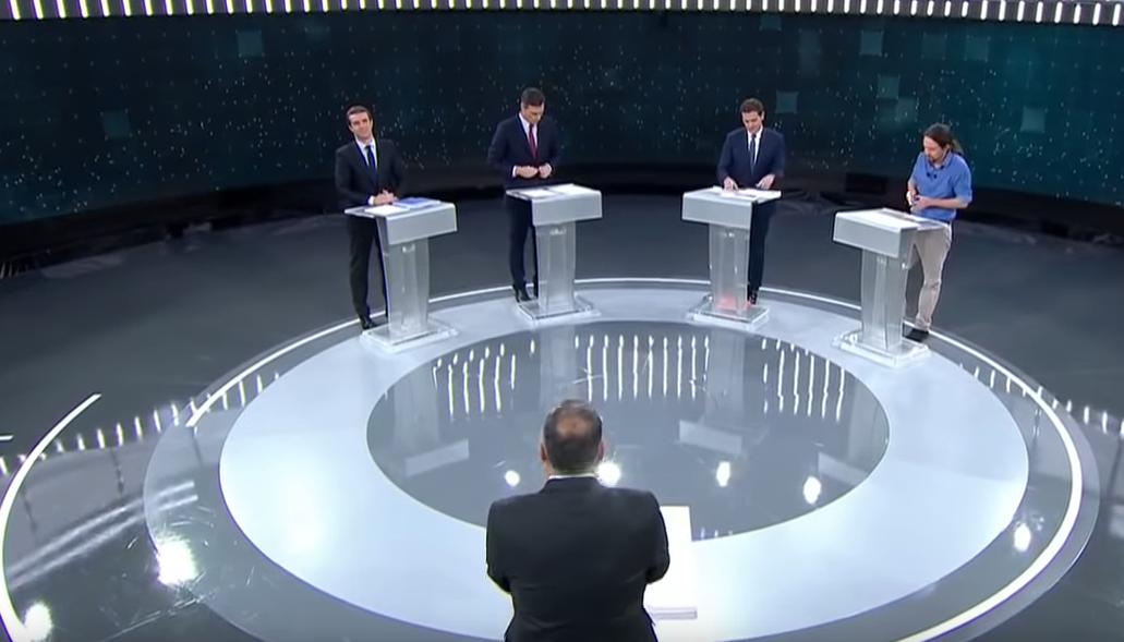 Οι αρχηγοί των τεσσάρων κύριων πολιτικών κομμάτων της Ισπανικής Βουλής στη διάρκεια του debate.