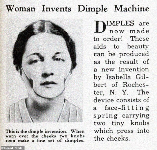 Εφημερίδα που διαφημίζει μια «μηχανή για λακκάκια», που εφευρέθηκε από την Isbaelle Gilbert στο Ρότσεστερ της Νέας Υόρκης το 1936