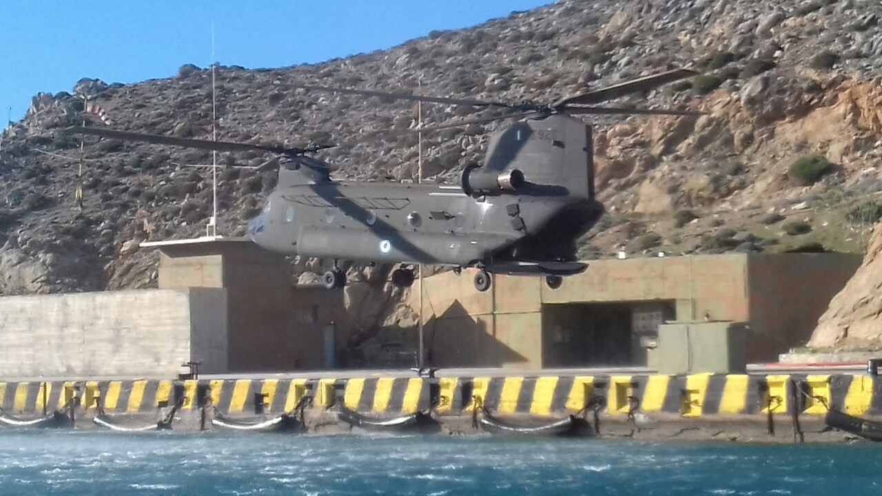 Helicopter carrying General Floros to the naval base of Kyriamadi.