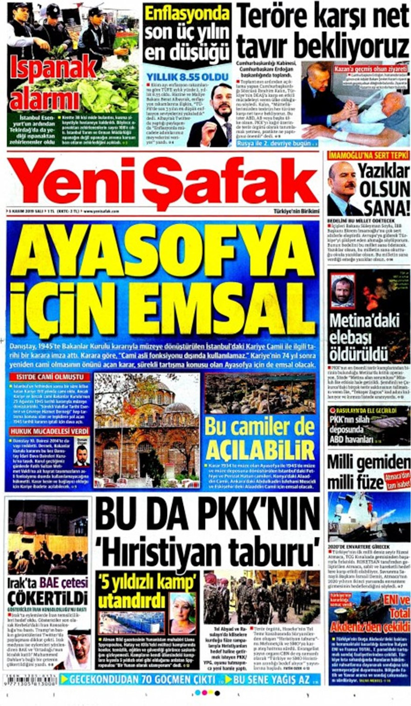 Το πρωτοσέλιδο της τουρκικής εφημερίδας