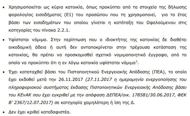 Οι προϋποθέσεις για ένταξη κατοικιών στο πρόγραμμα