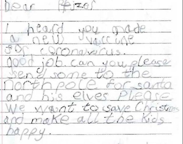 Ιρλανδία: 6χρονος έστειλε γράμμα στην Pfizer για να ζητήσει εμβόλιο για τον Άγιο Βασίλη και η εταιρία του απάντησε (φωτό)