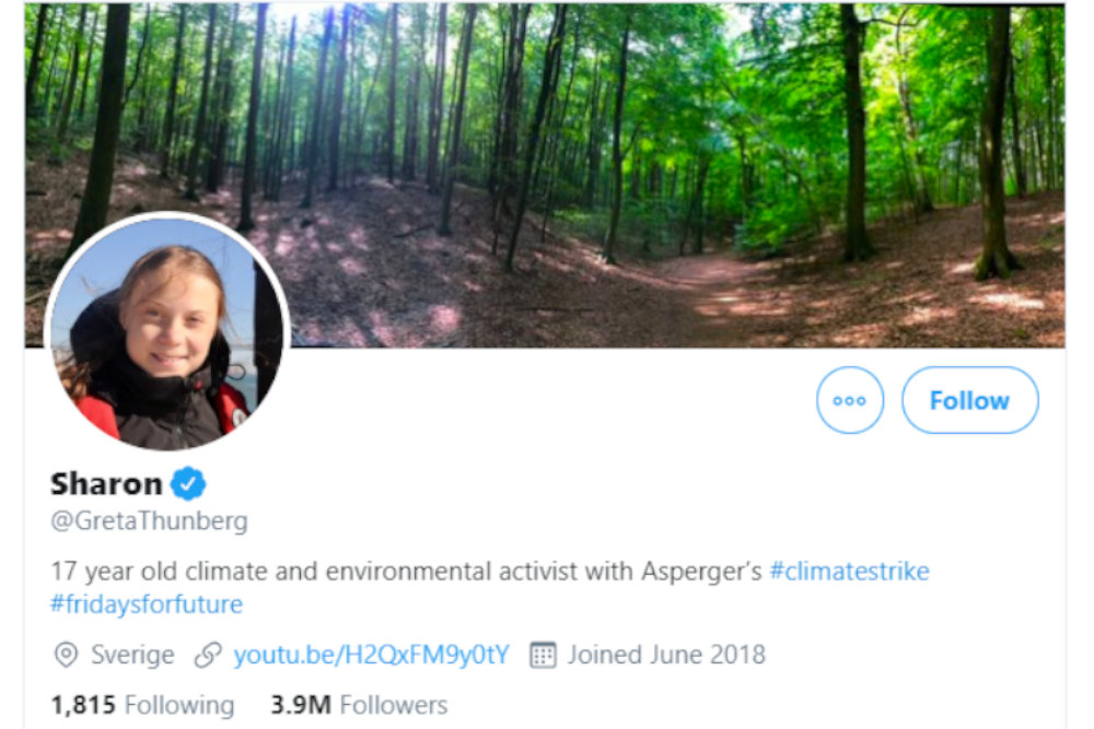 Το νέο όνομα της Γκρέτα Τούνμπεργκ στο twitter. Η Σουηδή συμπλήρωσε το Γενάρη τα 17 χρόνια