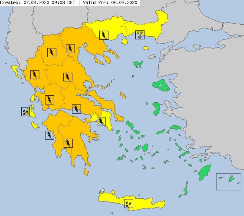 Ο χάρτης του Meteo alarm για τον καιρό του Σαββάτου