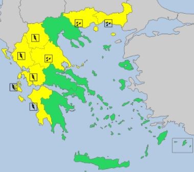 Ο χάρτης του METEOALARM.EU για τον καιρό της Τρίτης