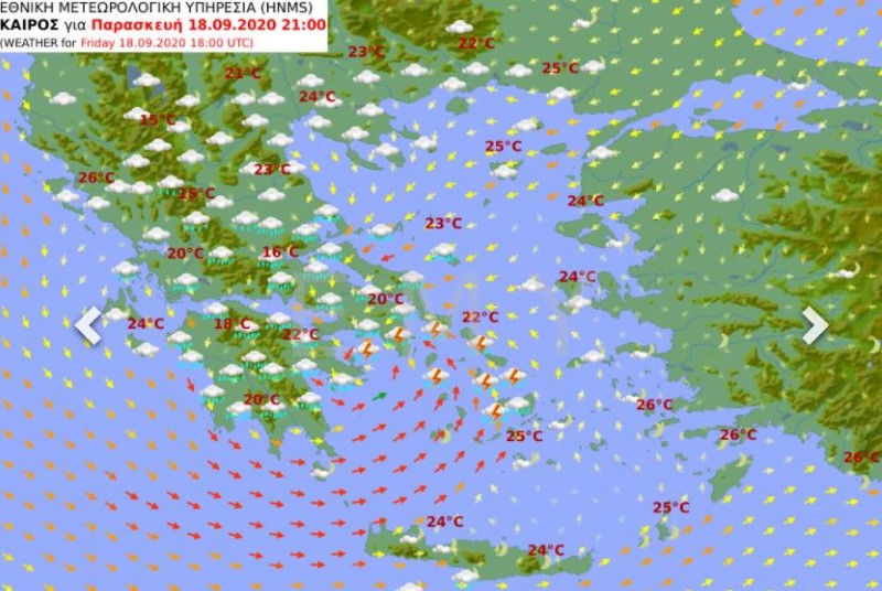 χάρτης για τον καιρό της Παρασκευής
