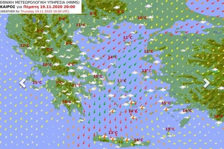 Χάρτης καιρού Πέμπτης