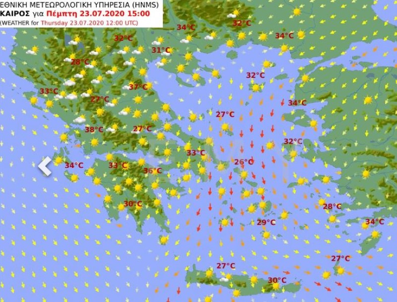 Ο χάρτης για τον καιρό της Πέμπτης