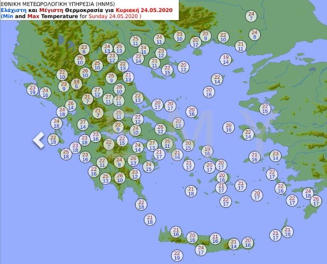 Χάρτης με θερμοκρασίες