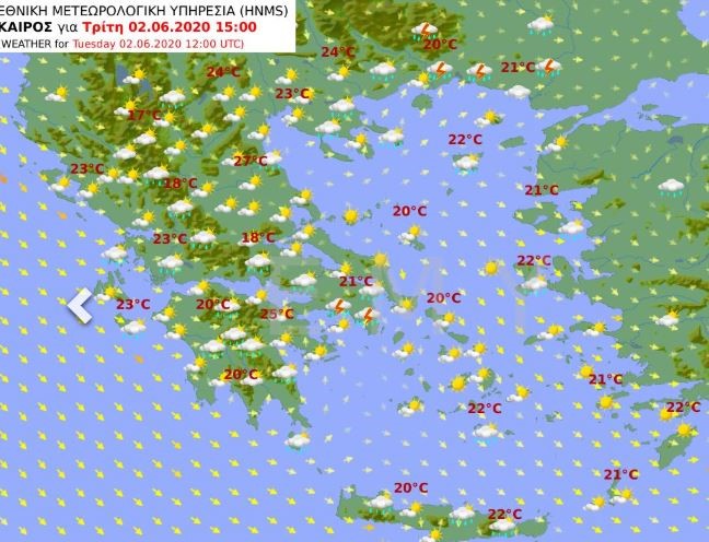Χάρτης για τον καιρό της Τρίτης