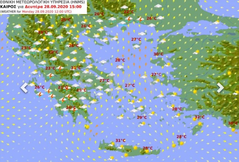 Ο καιρός της Δευτέρας  Νέο κύμα βροχοπτώσεων και καταιγίδων σήμερα kairos xartis mesimeri deuteras 28 09 2020