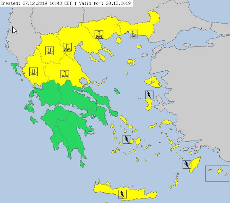 Χιόνια - παγετός, χάρτης του Meteo Alarm