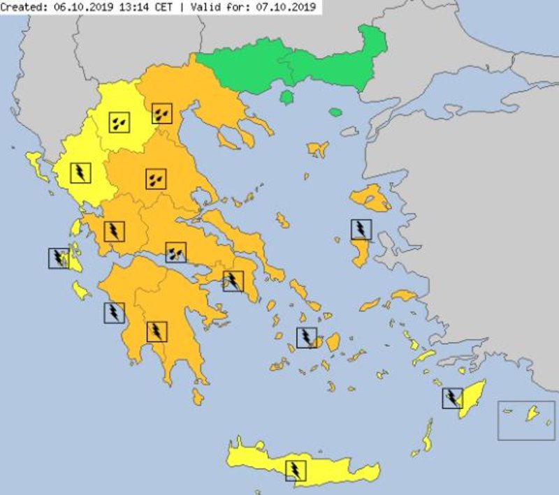 Ο χάρτης του MeteoAlarm για την κακοκαιρία