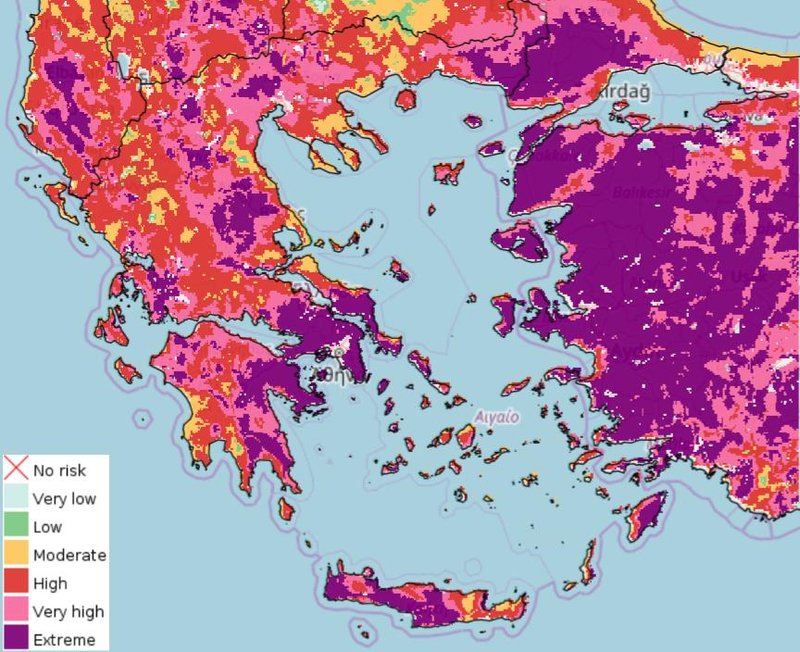 Ο χάρτης προειδοποίησης πυρκαγιών για την Παρασκευή