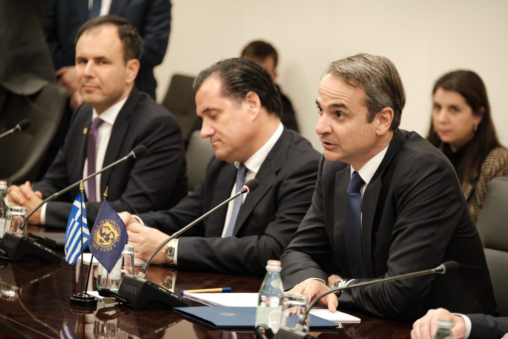 Ο Κυριάκος Μητσοτάκης και ο Άδωνις Γεωργιάδης στην συνάντηση με την επικεφαλής του ΔΝΤ
