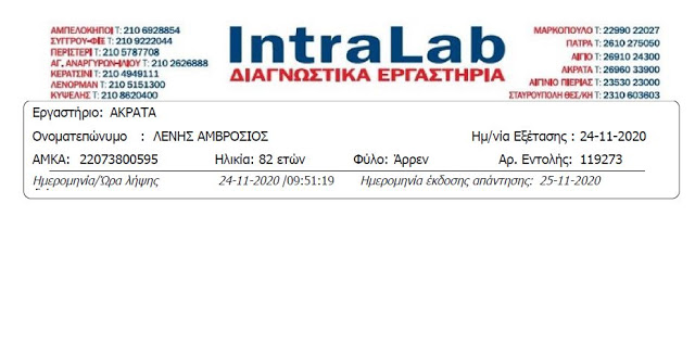 πρώην Μητροπολίτης Αμβρόσιος αρνητικό τεστ κορωνοϊού 