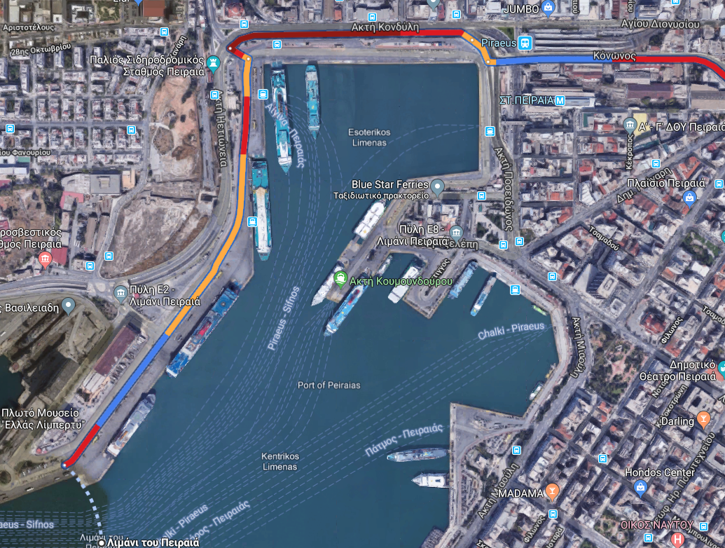 Χάρτης Google με το λιμάνι του Πειραιά