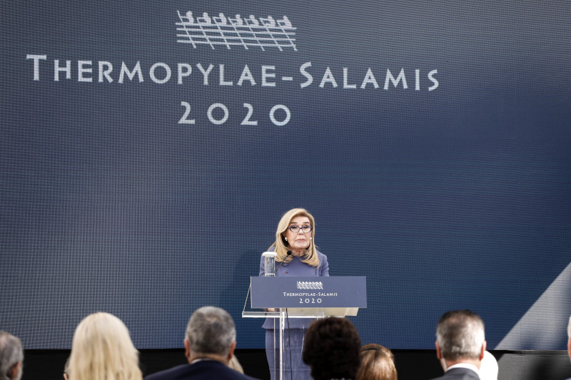 Η Μαριάννα Βαρδινογιάννη κατά την ομιλία της στο Ζάππειο