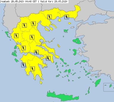 Καιρός, ο χάρτης του MeteoAlarm για την Πέμπτη