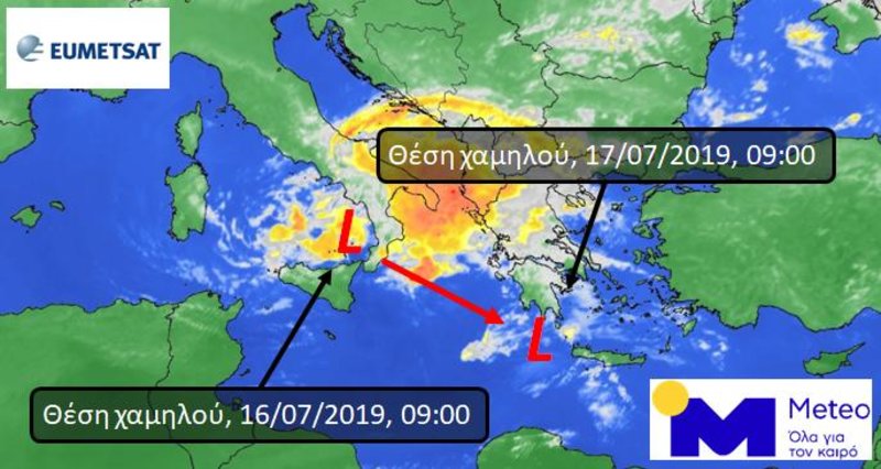 Ο χάρτης του Meteo για την εισβολή του βαρομετρικού χαμηλού της κακοκαιρίας Αντίνοος