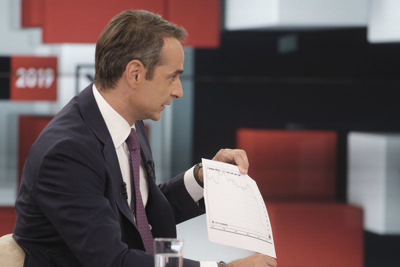 Ο Κυριάκος Μητσοτάκης δείχνει ένα έγγραφο