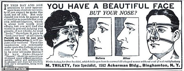 Μια διαφήμιση για μια συσκευή ισιώματος μύτης που βρέθηκε σε μια vintage εφημερίδα στο Binghamton της Νέας Υόρκης