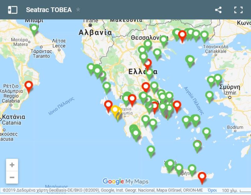 Χάρτης με τα σημεία που είναι εγκατεστημένα τα SEATRAC