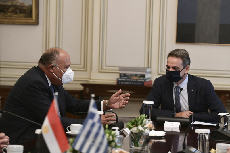 Ο Κυριάκος Μητσοτάκης συναντήθηκε με τον υπουργό Εξωτερικών της Αιγύπτου Σαμέχ Σούκρι
