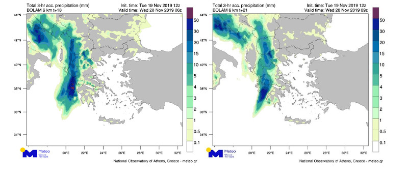 Χάρτες του meteo με την κακοκαιρία
